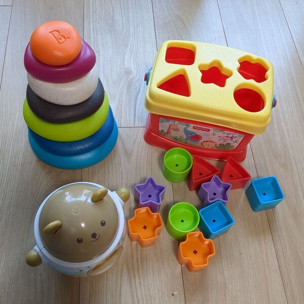 知育玩具3個セット B. toysソフトブロック、Fisher-Price ブロック レインフォレスト 、コンビ おきあがり人形
