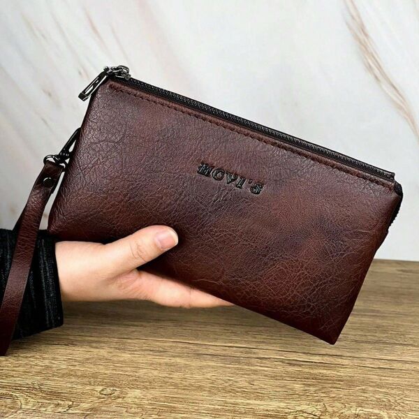 シンプル レトロ メンズクラッチ財布 大容量 ビジネスにも最適 クラッチバッグ ブラウン 茶色 お洒落498955