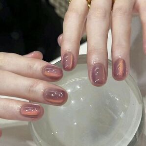 ネイル キャット アイストーン ピンク パープル カラー 24枚入り シンプルデザイン レディース375688