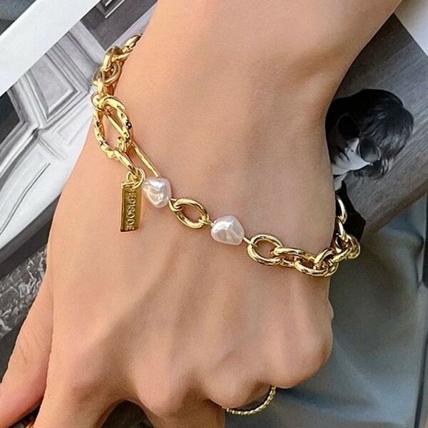 ファッション フェイク パール チャーム シンプル チェーン ブレスレット ゴールドアクセサリー535743