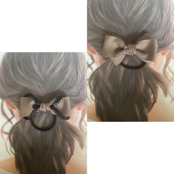 【ハンドメイド】1点のみ☆リボンヘアゴム2個セット ヘアアクセサリーA8