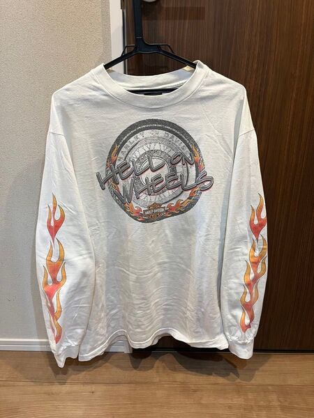 90s 00s Harley Davidson Flame ビッグロゴ tシャツ L