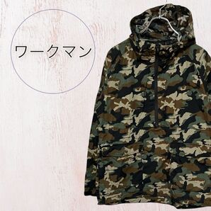 ワークマン 迷彩柄 パーカー ハーフジッププルオーバー 綿 アウター ジャケット 薄手 Mサイズ 長袖 フード付き