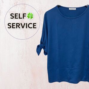 SELF SERVICE トップス ブルー リボン結び M