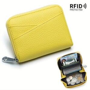 【新品未使用】☆プレゼントにも最適☆ラウンドミニ財布 スキミング防止 RFID イエロー 海外輸入品
