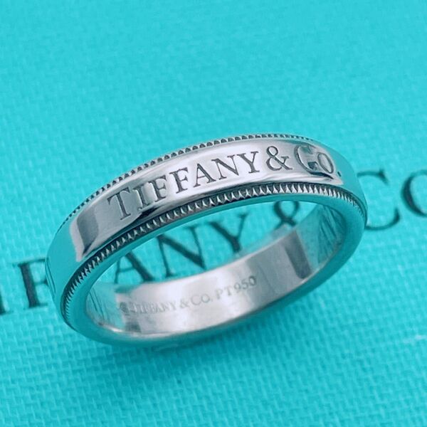 Tiffany & Co. リング ミルグレイン 7.5号 ロゴ プラチナ ☆Yahoo!フリマ出品☆