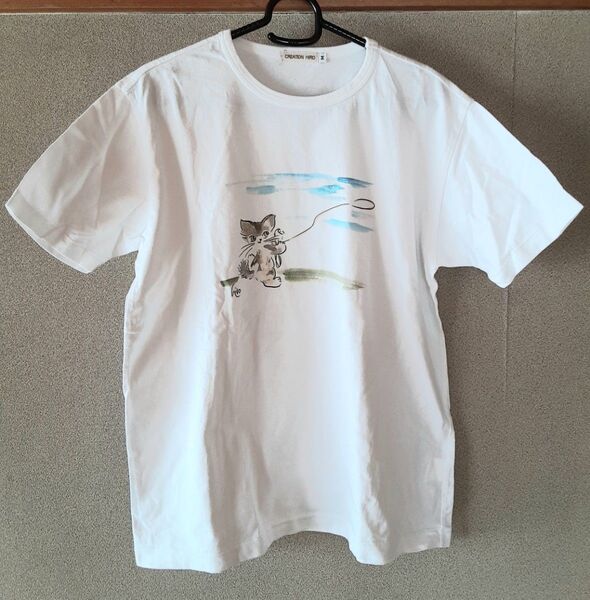 CREATION HIRO Tシャツ 半袖Tシャツ M 綿100% メンズ レディース 男女兼用 ホワイト 白 半袖 トップス 猫