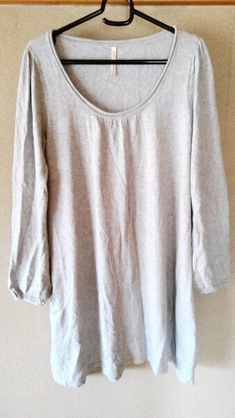 PJ ワンピ 大きいサイズ ワンピース チュニック L / XL LL トップス 長袖 カットソー 春 夏 秋 ライトグレー