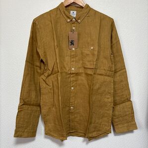 【未使用タグ付き】R.NEWBOLD トップス カジュアル 長袖シャツ L イエロー カーキ 黄土色 麻