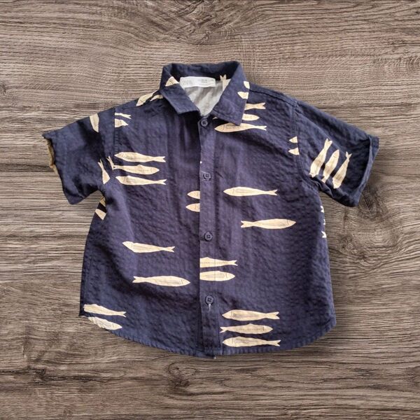 ZARA BABY 魚柄シャツ ネイビー 12-24month