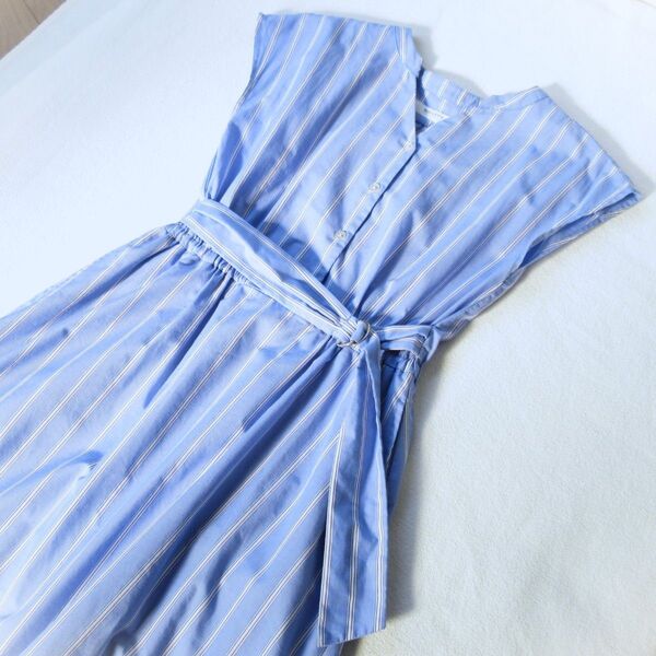 ノーリーズ NOLLEY'S Light ストライプシャツワンピース ベルト付きワンピース ドレス ノースリーブ Sさサイズ 夏服
