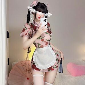 メイド服 チーパオ チャイナドレス 仮装 セクシー コスプレ 花 ミニスカ