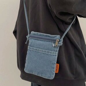 ユニセックス ミニソリッド カラーデニム フォンバッグ ワンショルダー クロスボディ メンズ レディース78044