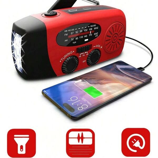 非常用 ソーラー ラジオクランク AM/FM ダイナモラジオ 2000mAhバッテリー トーチ付き15489