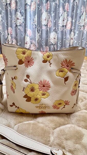 COACH 花柄レザーショルダーバッグ& おまけ(美品)ストライプデザイン ショルダーバッグ