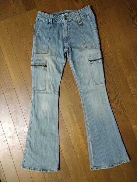 デニムパンツ ブーツカット ファスナーポケット ストレッチ