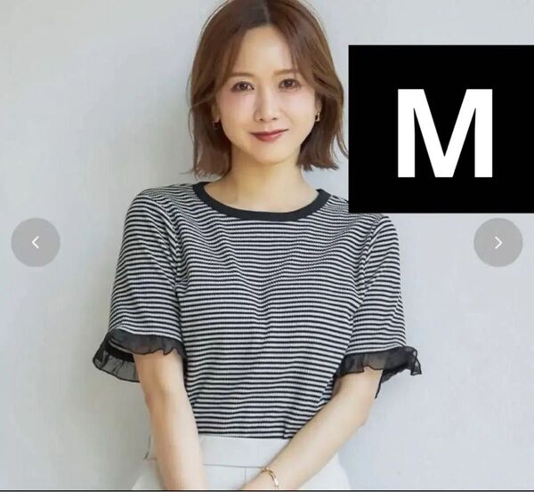 【新品】レディース プルオーバー(田中里奈) テレコボーダー ベージュ 半袖Tシャツ M