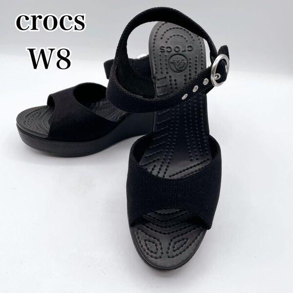 crocs クロックス ヒール8cm W8 廃盤品 入手困難 レア サンダル ブラック 黒 ウェッジソール 歩きやすい 軽量
