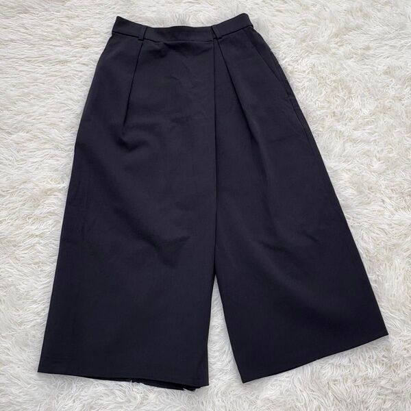 23区 ブラック ガウチョパンツ ワイドパンツ ラップパンツ 麻混 36