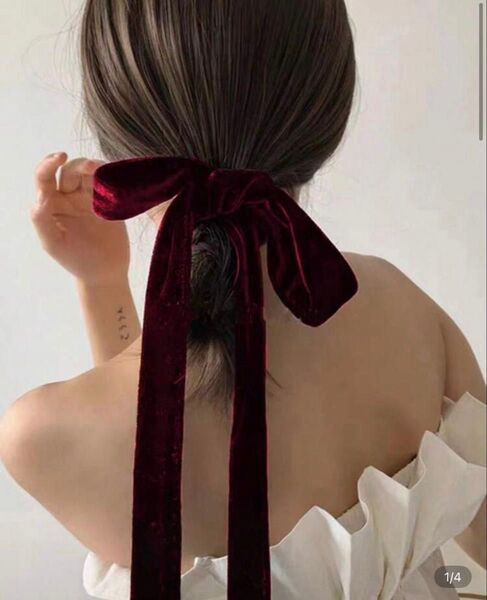 #20)ベルベットリボン レッド系 ヘアアクセサリー ボルドー ロングリボン ベロア