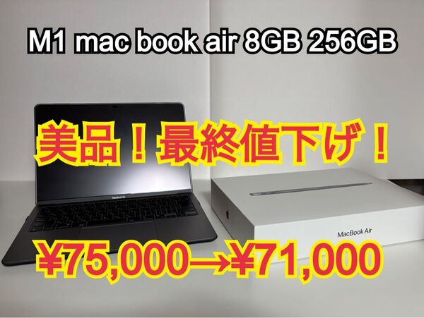 【美品】【最終値下げ!】Apple M1 MacBook Air 13インチ スペースグレイ 8GB 256GB