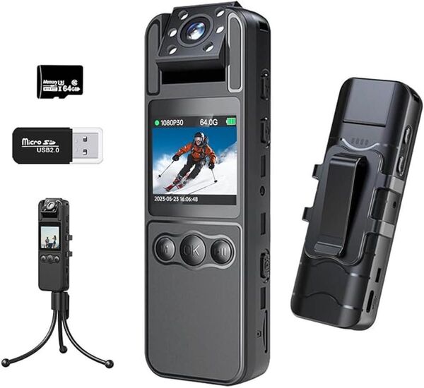 ボディカメラ アクション ウェアラブル 1.4インチ 180°回転レンズ モーション検出 ナイトビジョン 長時間録画 取り外し可能