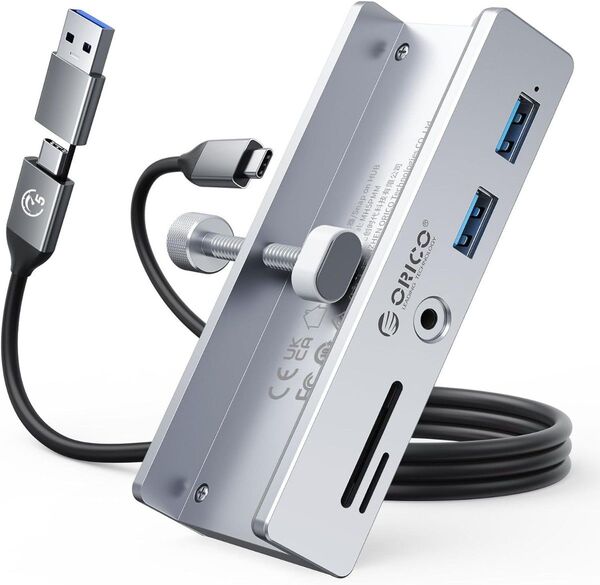 OP151 ORICO USB-Cハブ クランプ式 5ポート(TF/SDカードリーダー、USB×2、3.5mm)