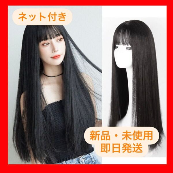 ウィッグ フルウィッグ ロング ストレート 自然 黒髪 ブラック コスプレ