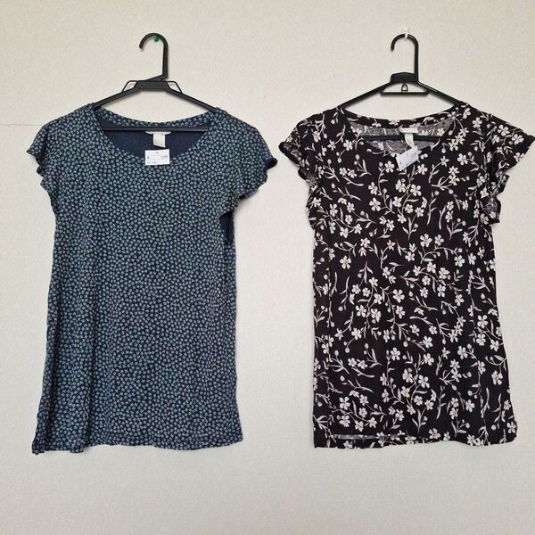 新品未使用 2枚組 H&M ドレープ花柄カットソー