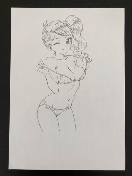 手描きイラスト 女の子 鉛筆画 オリジナル手描きイラスト 原画 同人 美少女 匿名配送 モノクロ 直筆 漫画 アニメ
