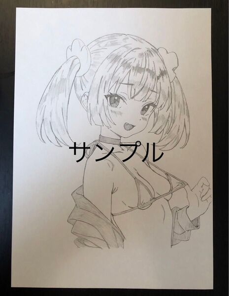 手描きイラスト 女の子 鉛筆画 オリジナル手描きイラスト 原画 同人 美少女 匿名配送 モノクロ 直筆 漫画 アニメ