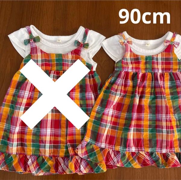西松屋 チェック柄ワンピース 半袖 90cm 1着 女の子
