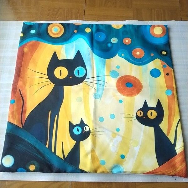 黒猫 クッションカバー カラフル インテリア 45×45cm
