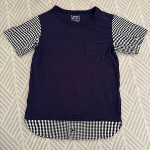Rugged Works 半袖Tシャツ 130 ギンガムチェック ネイビー ラゲッドワークス