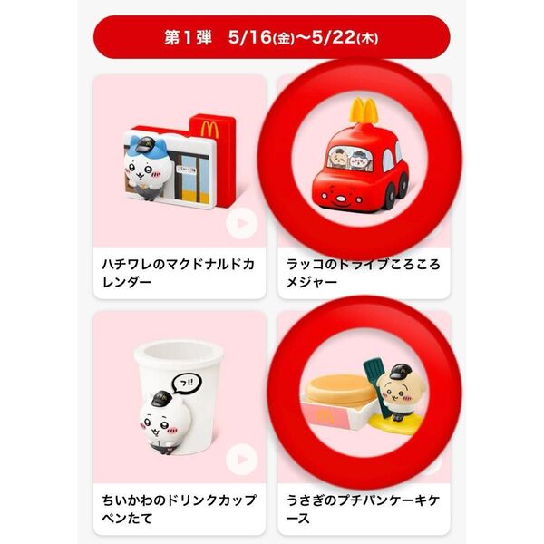 ハッピーセット ちいかわ 2種類 うさぎのプチパンケーキケースラッコのドライブころころメジャー