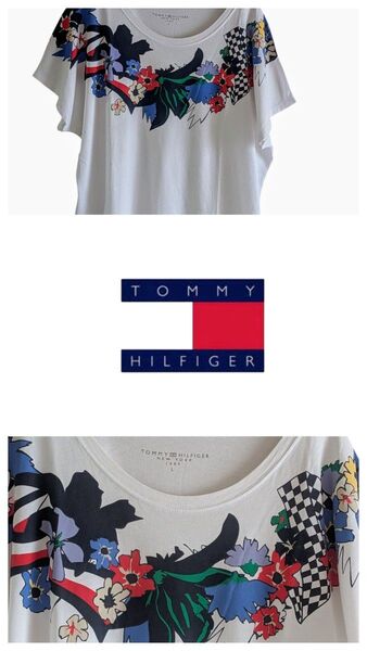 TOMMY HILFIGER Tシャツ フラワープリント レディース Lサイズ