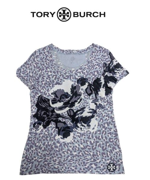 Tory Burchトリバーチロゴ入Tシャツ海外サイズ XS/日本サイズM相当 made in peru レオパード/フラワー半袖