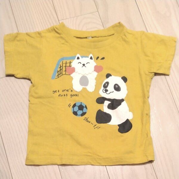 90cm パンダと犬のサッカー柄 半袖Tシャツ