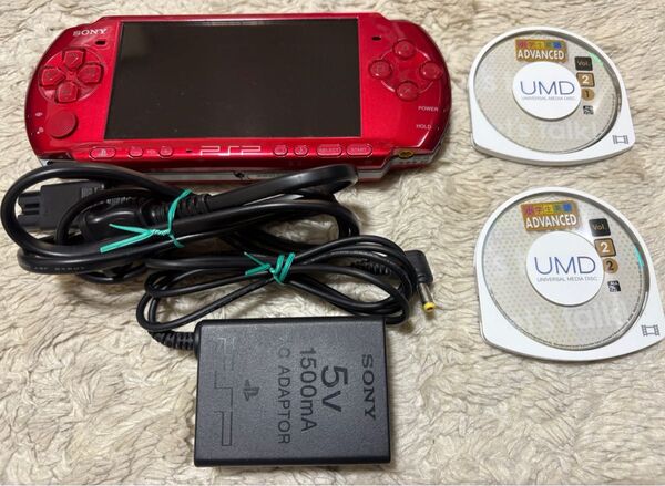 SONY PSP-3000 レッド 秀英予備校小学生英語ソフト、充電器付き