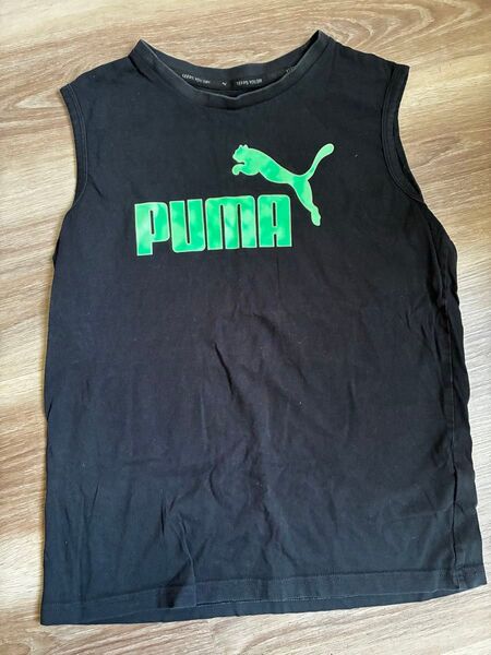 PUMA ノースリーブTシャツ ブラック グリーン ロゴ 160 男の子 子供服