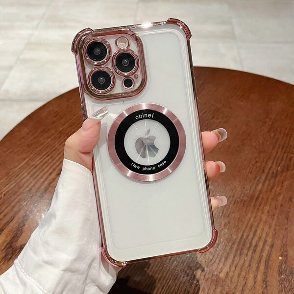 iPhone15proケース クリアケース iPhone15promaxケース メッキ加工 耐衝撃 レンズ保護 MagSafe充電