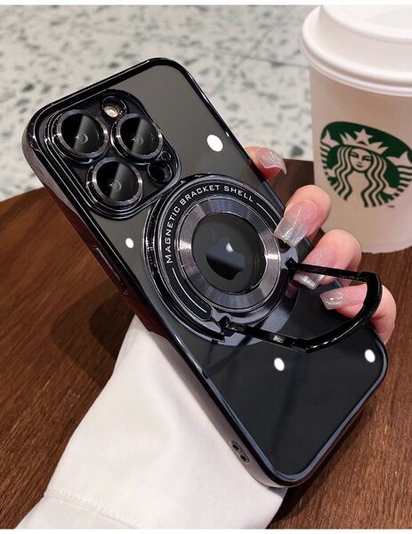 iPhone13ケース クリアケース アイフォン13proケース スタンド付き メッキ加工 MagSafe充電 レンズ保護