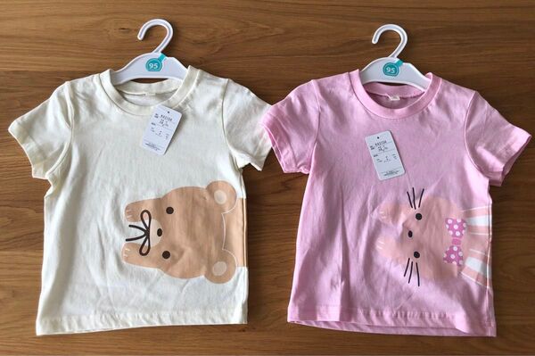 新品 タグつき☆綿100 半袖Tシャツ☆95 うさぎ くま 保育園 幼稚園