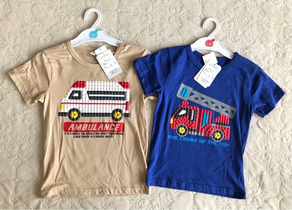 新品 タグつき☆綿100 半袖Tシャツ☆110 120 車 はたらくくるま