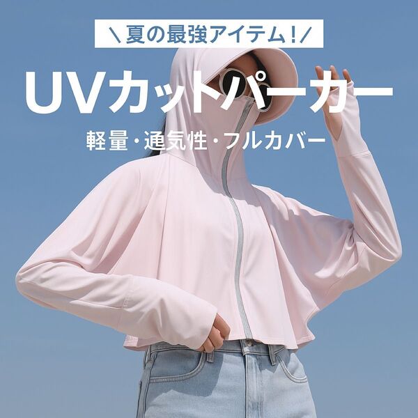 新品 UVカットパーカー ピンク 日焼け防止 シミ予防