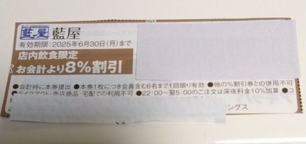 藍屋 8%割引券