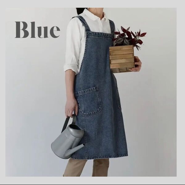 エプロン 男女兼用 キッチン シンプル カフェ デニム DIY おしゃれ 無地
