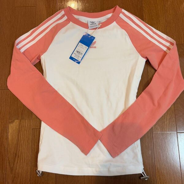 adidas 長袖 Tシャツ ホワイト/ピンク スリムフィット 長袖TシャツXS