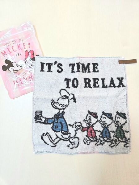 未使用 ディズニーストア ドナルド タオルハンカチ ループつき ひも付き 紐付き