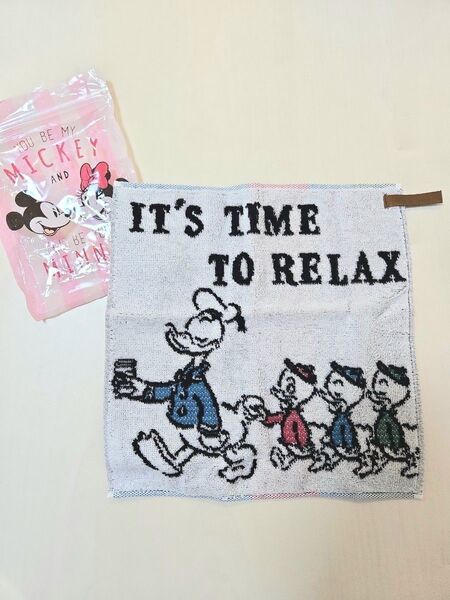 未使用 ディズニーストア ドナルド タオルハンカチ ループつき ひも付き 紐付き